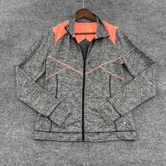 Xersion Jackets & Blazers - Xersion Full Zip Track Jacket Womens Medium Gray Space Dye Neon Pink Gym Running